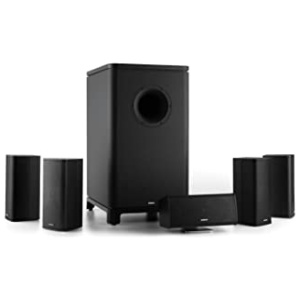 Numan Ambience – Système Surround 5.1, Subwoofer et Pack Enceintes Satellites, Enceinte Centrale, Mono Dynamique avec woofer Down Firing, Fixation Murale, Pied Aluminium, Noir