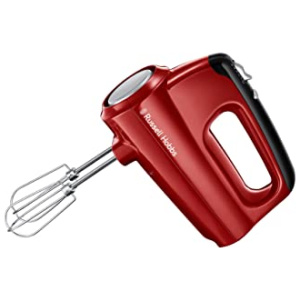 Russell Hobbs Batteur Electrique, 2 Fouets Hélice, 2 Crochets Pétrin, 5 Vitesses, Ergonomique, Puissant – Rouge 24670-56 Desire