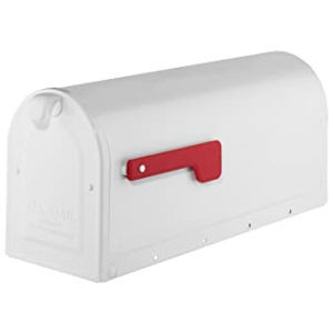 Architectural mailboxes 7600 W MB1 Post Plat Boîte aux lettres Blanc avec drapeau rouge MB1 Post Plat Boîte aux lettres, Medium