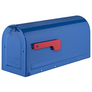 Architectural mailboxes 7600be MB1 Post Plat Boîte aux lettres Bleu avec drapeau rouge MB1 Post Plat Boîte aux lettres, Medium